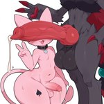 animal_genitalia animal_penis anthro balls big_penis black_body blush bodily_fluids claws cum duo erection fur genital_fluids genitals gesture grey_body humanoid_genitalia humanoid_penis interspecies leg_tattoo male male/male penile penis penis_on_face pink_body raceplay_tattoo smile tattoo thick_thighs v_sign vein veiny_penis twinkaton nintendo pokemon canid canine fox generation_1_pokemon generation_5_pokemon legendary_pokemon mammal mew pokemon_(species) zoroark