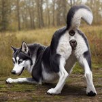 anatomically_correct animal_genitalia animal_pussy anus butt canid canine canine_genitalia canine_pussy canis domestic_dog female feral fur genitals husky looking_at_viewer mammal nordic_sled_dog presenting presenting_hindquarters pussy raised_tail solo spitz