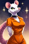 2024 anthro breasts clothing collar female green_eyes metal_collar orange_clothing sky solo standing star starry_sky anonymous_director mammal marsupial phalangeriform