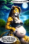 after_vore anthro breath brown_hair clothing female fur green_eyes hair hand_on_stomach jungle leather leather_clothing night orange_body orange_fur solo spots spotted_body vore loganth felid mammal pantherine tiger comic hi_res