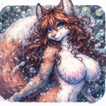 anthro big_breasts breasts canid canine dall-e_3 director_sunshine featureless_breasts female fluffy fluffy_tail fox fur hair looking_at_viewer mammal nude seductive smile solo wet wet_body wet_fur