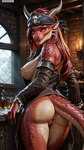 anthro anus breasts butt dragon_horn dragon_tail female female_anthro genitals hair horn humanoid_pointy_ears inside large_breasts long_hair looking_at_viewer looking_back nipples photorealism photorealistic pussy realistic red_hair scales solo stable_diffusion yellow_eyes yiffyjiffy2 dragon reptile scalie hi_res uncensored watermark