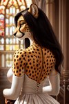 amber_eyes anthro black_hair bride church clothing detailed_background dress female hair inside looking_at_viewer looking_back seductive slim solo veil wedding_dress hellapoc zakumi_(hellapoc) cheetah felid feline mammal