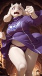 anthro big_breasts blush breasts cave clothing dress female floppy_ears overweight panicking panties purple_eyes running solo underwear upskirt sherlock_hound_(director) undertale_(series) toriel bovid caprine goat mammal hi_res