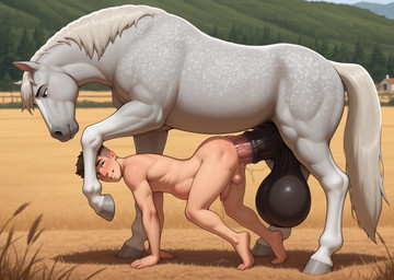 abdominal_bulge all_fours animal_genitalia animal_penis balls bestiality big_balls big_penis black_balls blue_eyes bodily_fluids duo equine_penis feral feral_penetrating feral_penetrating_human feral_penetrating_male field fur genital_fluids genitals grey_body grey_fur hooves huge_balls huge_penis human_on_feral human_penetrated humanoid_genitalia humanoid_penis hyper hyper_balls hyper_genitalia hyper_penis interspecies large_penetration leaking_precum male male/male male_on_feral male_on_human male_penetrated male_penetrating male_penetrating_human male_penetrating_male outside penetration penis precum quadruped sex size_difference vein veiny_penis gertgrg equid equine horse human mammal hi_res