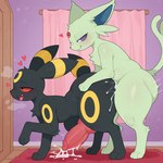 anal anal_penetration animal_genitalia animal_penis black_body black_fur blush bodily_fluids canine_genitalia canine_penis cum cum_in_ass cum_inside cum_while_penetrated duo erection feral fur genital_fluids genitals green_body green_fur male male/male male_penetrated male_penetrating male_penetrating_male penetration penile penis sex tongue twinkaton nintendo pokemon canid canine eeveelution espeon generation_2_pokemon mammal pokemon_(species) umbreon