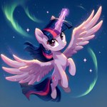 cutie_mark eyelashes female flying fur horn looking_at_viewer magic night outside purple_body purple_eyes purple_fur smile smiling_at_viewer solo wings adorablebluefox friendship_is_magic my_little_pony twilight_sparkle_(mlp) equid equine horse mammal pony winged_unicorn hi_res