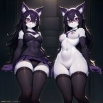 absurd_res anthro attempted_signature breasts clothing duo felid feline female genitals hi_res legwear low-angle_view mammal mostly_nude nipples panties purple_eyes pussy reddit_now_options thigh_highs underwear