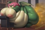 anthro belly big_belly big_breasts big_butt breasts butt fart fart_cloud fart_fetish female green_body green_scales hair huge_breasts huge_butt hyper hyper_belly hyper_breasts hyper_butt mane morbidly_obese morbidly_obese_anthro morbidly_obese_female nipples non-mammal_nipples obese obese_anthro obese_female overweight overweight_anthro overweight_female pink_eyes pink_hair pink_mane scales slob solo wings asscas_(director) tac dragon scalie colored detailed hi_res signature