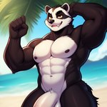 anthro balls bara beach big_balls big_penis black_body black_fur frosting.ai fur genitals humanoid_genitalia humanoid_penis male male_focus muscular muscular_anthro muscular_male penis seaside solo solo_focus white_body white_fur yellow_eyes candougie five_nights_at_freddy's popgoes_(game) blake_(popgoes) badger european_badger mammal meles mustelid musteline