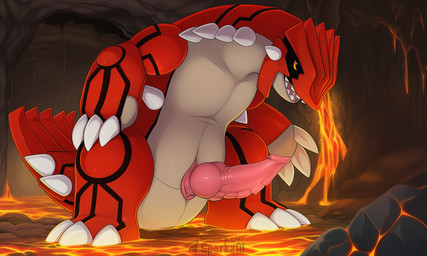 3_toes animal_genitalia animal_penis anthro big_penis biped cave claws erection feet fire genital_slit genitals knot lava male open_mouth penis red_body ridged_penis slit solo teeth telegram telegram_logo text toes yellow_eyes sergalbutt nintendo pokemon generation_3_pokemon groudon legendary_pokemon pokemon_(species) scalie 5:3 director_name signature url