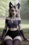 anthro canid canid_demon clothed clothing demon female forest hellhound looking_at_viewer loona_(helluva_boss) mammal plant smile solo tree