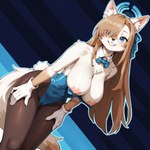 anthro bare_shoulders big_breasts black_clothing black_legwear black_pantyhose blue_background blue_clothing blue_eyes bow_(disambiguation) bowtie breasts cameltoe cheek_tuft chest_tuft claws clothing collar dutch_angle facial_tuft female fox_ears front_view fur gloves hair hair_over_eye hair_over_one_eye halo handwear happy highleg highleg_leotard hip_tuft inner_ear_fluff inviting leaning leaning_forward legwear leotard light_brown_hair long_hair looking_at_viewer looking_down looking_down_at_viewer markings mole_(marking) mole_on_breast nipple_slip nipples one_eye_obstructed outline pantyhose pink_nipples playboy_outfit puffy_nipples shirt_collar shoulder_tuft showing_teeth simple_background slim_body slim_female small_waist smile smiling_at_viewer solo thick_outline tuft view_from_below white_body white_clothing white_fur white_gloves white_handwear white_tail kingfurryai blue_archive asuna_ichinose arctic_fox canid canine fox mammal hi_res