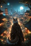 anthro city cityscape cyberpunk japanese_architecture male saren_(nekomatasaren) solo nekomatasaren felid feline hybrid lynx mammal 2:3 colorful hi_res