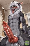 ahegao anthro athletic bathroom bodily_fluids cum cumshot dark_grey_body ejaculation genital_fluids genitals glistening hair hand_on_penis knot looking_pleasured low-angle_view male manly masturbation muscular neck_tuft penis penis_focus saliva scar solo spiked_penis spikes spikes_(anatomy) sweat sweating_profusely tongue tongue_out tuft vein veiny_penis white_hair yellow_eyes raskyboi syhl_(k4jayx) fish marine shark 4k hi_res shaded