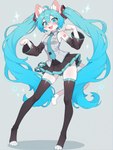 anthro blue_eyes blue_hair blush bottomwear claws clothing fangs female fur hair happy inner_ear_fluff legwear long_legs looking_at_viewer necktie paw_pose paws pose shirt skirt solo stockings tattoo tongue topwear tuft twintails_(hairstyle) white_body white_fur myrlonel vocaloid hatsune_miku_(character) domestic_cat felid feline felis mammal absurd_res hi_res