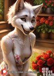 anthro breasts clothing downblouse dress female fur ohwellyeah small_breasts solo white_body white_fur canid canine canis mammal wolf hi_res