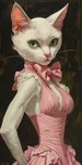 anthro clothing corset_dress dress female fur green_eyes pink_clothing pink_dress slim solo white_body white_fur bahufaru maud_(bahufaru) domestic_cat felid feline felis mammal attempted_signature hi_res