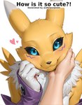 <3 anthro blush duo female first_person_view looking_at_viewer simple_background smile solo_focus white_background aforpurposes digimon_(species) human mammal renamon hi_res