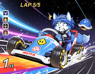 accessory anthro blue_body blue_fur blue_hair bodysuit breasts claws clothing crossover female fur furgonomic hair hair_accessory hairband male motion_lines nervous shell shoulder_pads skinsuit solo_focus tail_accessory tailband text tight_clothing white_body white_fur anonymous_director mario_kart nintendo star_fox bowser krystal_(star_fox) luigi princess_peach canid canine fox human koopa mammal scalie english_text hi_res