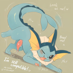 action_pose animal_genitalia animal_penis begging begging_for_sex blush blush_lines bodily_fluids dialogue drooling excessive_genital_fluids excessive_precum feral genital_fluids genitals glistening glistening_genitalia glistening_penis looking_at_viewer male motion_lines one_eye_closed pawpads paws penis pose precum precum_on_penis raised_leg saliva saliva_string silly simple_background solo tapering_penis text tongue tongue_out wink winking winking_at_viewer minco nintendo pokemon eeveelution generation_1_pokemon pokemon_(species) vaporeon meme