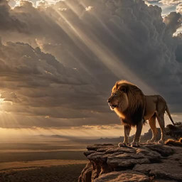 cliff cloud feral light light_beam male solo standing sunbeam sunlight director_zerumi felid lion mammal pantherine animated short_playtime webm