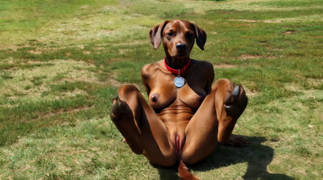 anthro black_nose breasts brown_body brown_fur collar digitigrade female floppy_ears fur genitals grass legs_up looking_at_viewer pawpads paws plant pussy realistic realistic_fur realistic_lighting sitting_on_ground solo spread_legs spreading tail tongue tongue_out zabern bird_dog canid canine canis domestic_dog hunting_dog labrador mammal retriever animated hi_res huge_filesize short_playtime webm