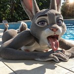 ahegao anthro bodily_fluids breasts buckteeth butt detailed_eyes detailed_fur disney dripping feet feet_up female floor gesture inverted_nipples light looking_at_viewer looking_pleasured lying nipples on_front open_mouth pointing pointing_at_viewer poolside purple_eyes rabbit_ears rabbit_nose raised_tail saliva saliva_drip saliva_on_tongue small_breasts solo sunlight sunny teeth tile tile_floor tongue tongue_out umbrella water abysswatcher zootopia judy_hopps lagomorph leporid mammal rabbit invalid_tag absurd_res detailed hi_res