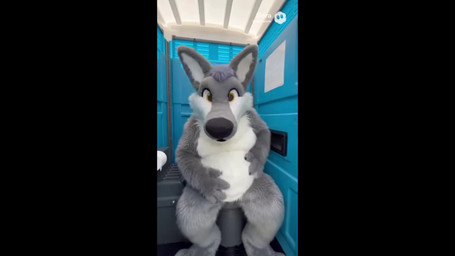 anthro clothing costume fart fart_fetish furbrushfox fursuit male smelly solo toilet canid canine canis mammal wolf animated hi_res long_playtime webm