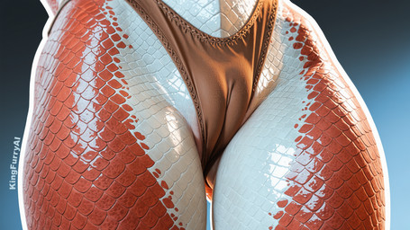 anthro brown_clothing brown_underwear camel_toe clothing female front_view multicolored_body outline panties pussy_focus red_body red_scales scales simple_background solo two_tone_body underwear view_from_below white_body white_outline white_scales kingfurryai kobold reptile scalie hi_res