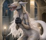 anonymous_director anthro antlers breasts canid canine canis clothed clothing detailed_background female horn mammal no_underwear partially_clothed pubes side_boob solo teeth tongue tongue_out under_boob vicar_amelia wolf