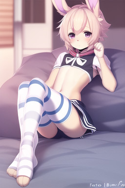 anthro clothing femboy footwear male socks solo thigh ramie animal_humanoid humanoid lagomorph leporid mammal rabbit