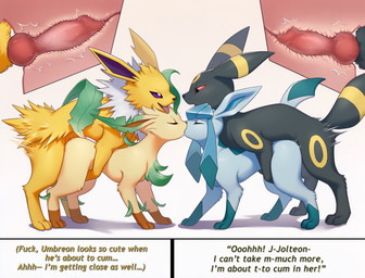 animal_genitalia animal_penis anticipation breath canine_genitalia canine_penis close-up doggystyle eye_contact eyes_closed female feral foursome from_behind_position genitals group group_sex kissing looking_at_another looking_at_partner looking_pleasured male male/female male/male moan moaning motion_lines narrowed_eyes panting penis sex simple_background text text_box throbbing_penis thrust_lines thrusting tremble_spikes vaginal white_background lightning7 nintendo pokemon eeveelution generation_1_pokemon generation_2_pokemon generation_4_pokemon glaceon jolteon leafeon pokemon_(species) umbreon hi_res