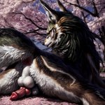 absurd_res anatomically_correct anatomically_correct_genitalia animal_genitalia animal_penis anus balls canid canine canine_genitalia canine_penis canis cherry_blossom detailed detailed_background detailed_fur director_firewolf feral furryrock_(model) genitals hi_res knot laying link_(wolf_form) looking_at_viewer looking_back looking_back_at_viewer lying male mammal on_front penis plant realistic realistic_fur rear_view solo tree wolf