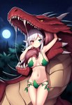 bodily_fluids duo female feral frilly heterochromia leaf_dress licking male male/female moon night outside peril red_body red_scales saliva saliva_string scales spines teeth tongue tongue_out vore yellow_eyes loganth dragon elf humanoid hi_res