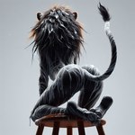 anthro bing_image_creator bodily_fluids bukkake chair cum cum_covered cum_drip cum_on_body dripping female furniture genital_fluids kunako messy rear_view solo felid lion mammal pantherine