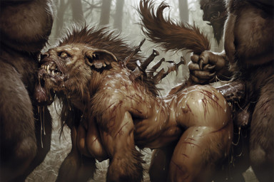 ambiguous_penetration anthro balls blood bodily_fluids cum deep_throat female forced genital_fluids genitals gore group group_sex male male/female oral penetration penis rape scared sex tail_grab tears torture trio violence wounded hyperion gnoll hyaenid mammal