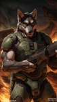 anthro armor canid canine canis coconut_furry_mix_2_(model) doom_(game) doom_eternal_(game) doomguy_(doom) gun hi_res male mammal ranged_weapon solo tagme weapon wolf yuki_laneige