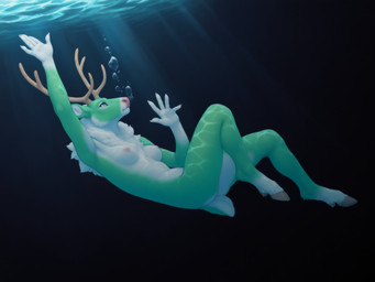2026 5_fingers air_bubble anthro areola back_tuft brown_antlers butt caustics cheek_tuft chest_tuft cloven_hooves dewclaw_hooves facial_tuft female fingernails fingers foot_tuft fur green_body green_eyes green_fur hands hooves inner_ear_fluff knees_up light light_beam lying multicolored_body multicolored_fur nails navel neck_tuft nipples nude nude_anthro nude_female on_back pink_areola pink_nipples pink_nose reaching_up reindeer_antlers scut_tail short_tail sinking solo spread_fingers tuft two_tone_body two_tone_fur underwater underwater_view unguligrade_anthro unguligrade_legs water white_body white_fur knotanotherfurry capreoline cervid mammal reindeer full-length_portrait hi_res portrait