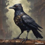 beak black_body black_talons brown_eyes feathers feral grey_beak outside smoke solo standing steampunk tail_feathers talons wings cow_of_fire ambient_bird avian bird corvid corvus_(genus) crow oscine passerine 1:1