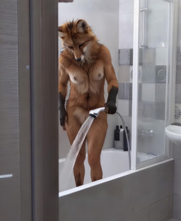 animal_genitalia animal_pussy anthro bathroom bathtub breasts canine_genitalia canine_pussy cleaning female fox_ears fox_tail fur genitals nipples nude orange_body orange_fur pussy realistic realistic_fur realistic_lighting shower sink solo sound_effects sound_warning zabern canid canine fox mammal absurd_res animated hi_res short_playtime sound webm