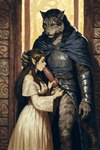 anthro armor balls clothed clothing dress duo fellatio female genitals knight male male/female oral partially_clothed penile princess royalty sex warrior hyperion elf felid humanoid khajiit mammal attempted_signature hi_res