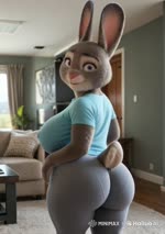 anthro big_breasts big_butt bottomwear breasts bubble_butt butt clothing curvaceous curvy_figure disney female huge_breasts huge_butt living_room looking_at_viewer looking_back mature_female pants shaking_butt shirt solo t-shirt teasing topwear voluptuous yoga_pants vlrgromns zootopia bonnie_hopps lagomorph leporid mammal rabbit animated webm