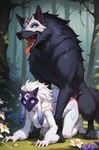 anthro anthro_on_feral bestiality black_body black_fur blue_eyes bovid breasts canid canine canis caprine doggystyle duo female fenix_ai feral flower forest forest_background from_behind_position fur fur_markings hair hi_res interspecies kindred_(league_of_legends) league_of_legends male male/female mammal markings mask motion_lines mounting nature nature_background nipples on_all_fours open_mouth penetration plant sex sheep teeth tongue tongue_out tree vaginal vaginal_penetration white_body white_fur white_hair wolf wolf_(league_of_legends)