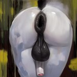 abstract_background anthro anus backsack balls big_anus darkened_balls darkened_genitalia equid flaccid foreskin fur genitals glistening humanoid_genitalia humanoid_penis hyper hyper_anus male mammal oil_painting_(artwork) painting_(artwork) penis puffy_anus raised_tail saggy_balls solo tkyoprko traditional_media_(artwork) white_body white_fur