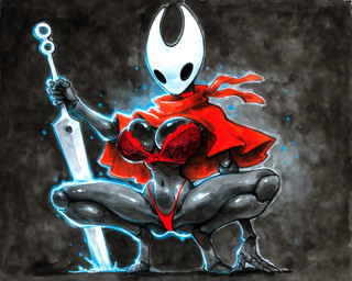 anthro big_breasts breasts clothing female huge_breasts lace lace_bra lace_panties lingerie melee_weapon solo sword weapon arantonak hollow_knight_(franchise) team_cherry hornet_(hollow_knight) absurd_res hi_res