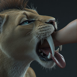 black_lips blue_eyes female first_person_view hand_in_mouth human_pov lips looking_at_another looking_at_partner mawplay mohawk mouth_play open_mouth pov_hands sharp_teeth teeth tongue tongue_out maw_master felid human lion mammal pantherine sabertoothed_lion