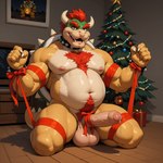 balls christmas_tree claws erection genitals male nintendo penis plant ribbed_penis ribbons solo tree yellow_body super_mario_bros bowser koopa scalie hi_res