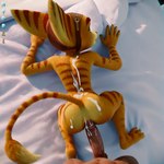 after_sex anal anal_penetration anthro bird's-eye_view bodily_fluids brown_nose cum cum_covered cum_on_back cum_on_body duo first_person_view fur genital_fluids green_eyes high-angle_view leather_hat male male/male messy orange_body orange_fur penetration pull_out striped_body stripes yellow_body yellow_fur hydrai ratchet_and_clank ratchet lombax mammal