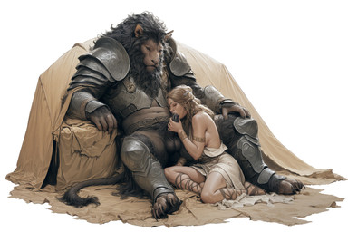anthro armor balls bodily_fluids clothed clothing cum cum_in_mouth cum_inside duo fellatio female genital_fluids genitals male male/female oral partially_clothed penile penis sex hyperion felid human lion mammal pantherine